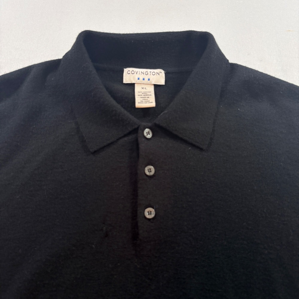 Covington Polo Sweater Mens XL Black Merino Wool Blend Long Sleeve Made in Italy